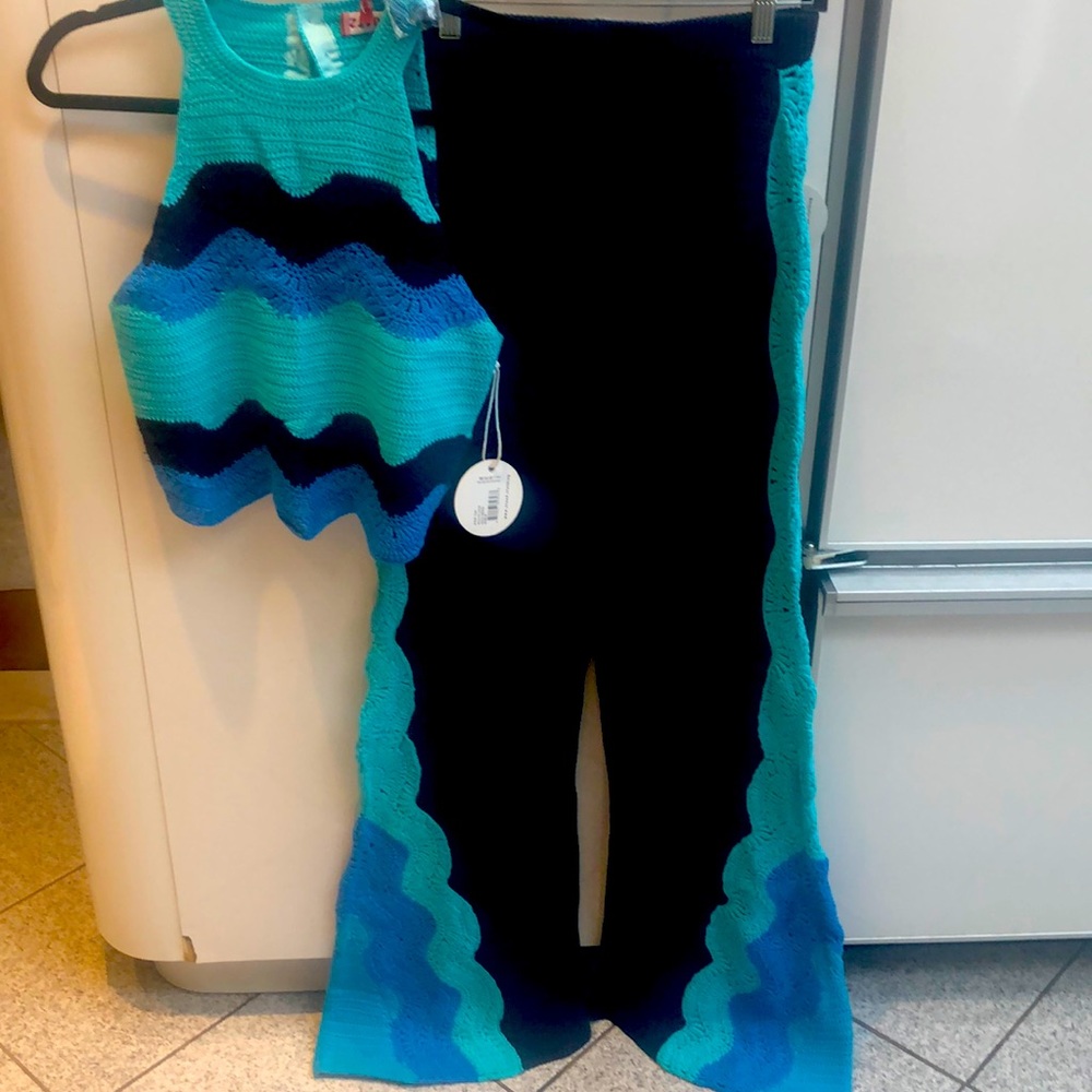 Multi color crochet pant and top outfit